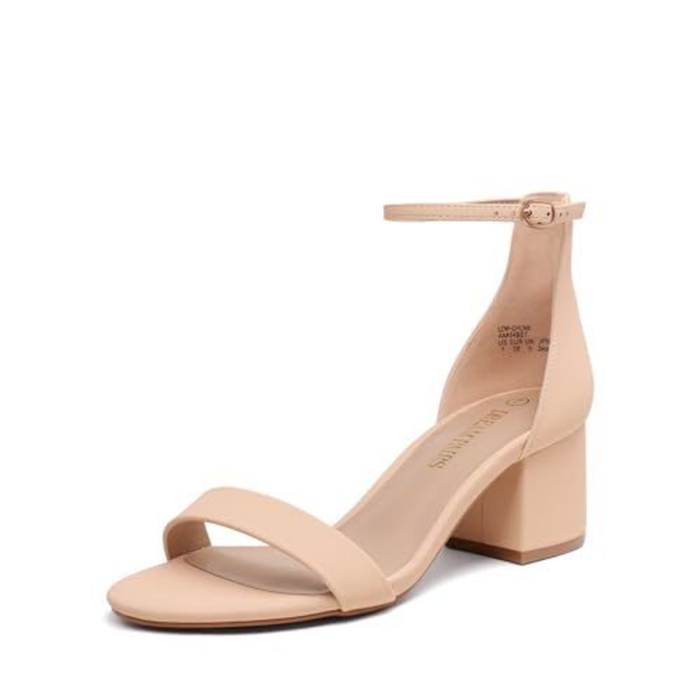 NEW DREAM PAIRS WOMENS LOW-CHUNK LOW HEEL PUMP SANDAL,SIZE 7.5,NUDE/NUBUCK,LOW-C